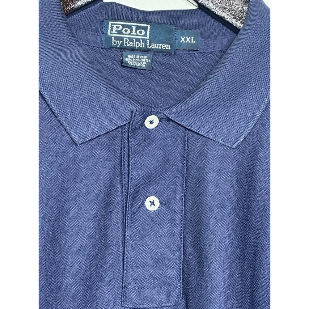 Polo Ralph Lauren Mens XXL Blue Herringbone Pima Cotton Polo Shirt Pony Logo